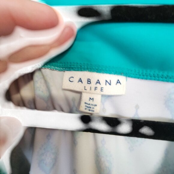 Cabana Life Womens Tunic Dress M White & Turquoise Print 3/4 Sleeve Boho Style U - Picture 3 of 3